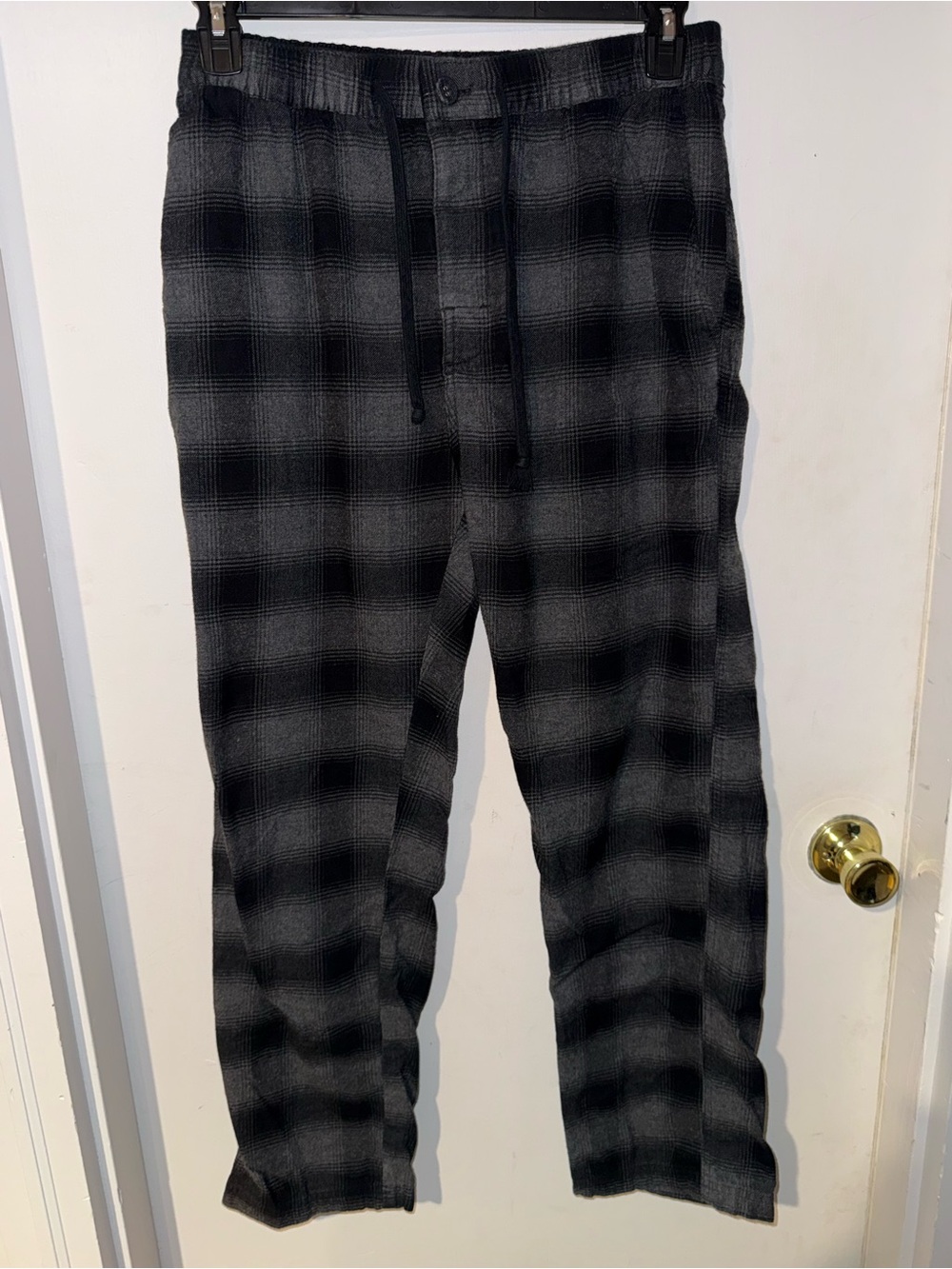 H&M Black & Gray Plaid PJ Bottom Lounge Pants open leg size Medium